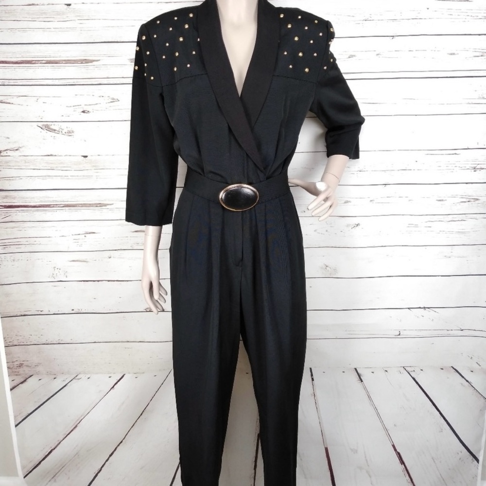 Vintage Dawn Joy Black Gold Studded Jumpsuit